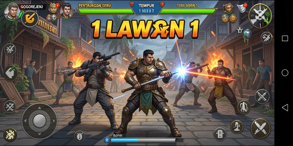 Antarmuka pertarungan seru GOGOREJEKI saat 1 Lawan 1.