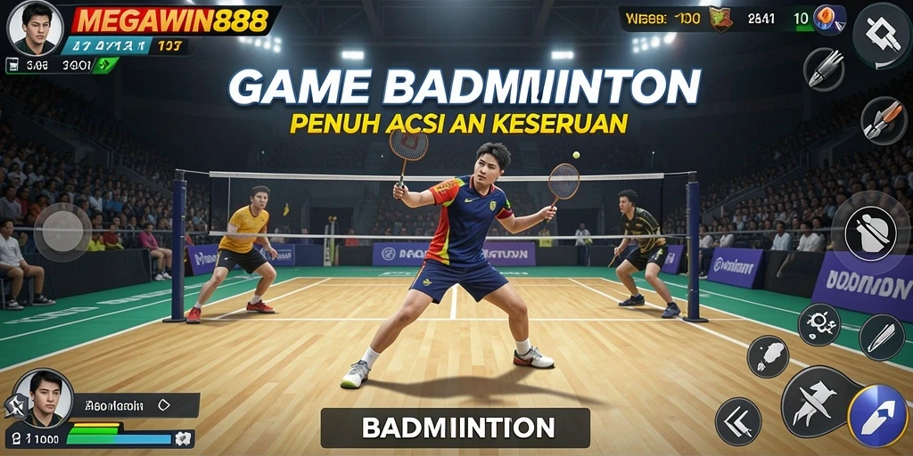 Antarmuka MEGAWIN888 menampilkan grafis Badminton yang menawan dan intuitif.
