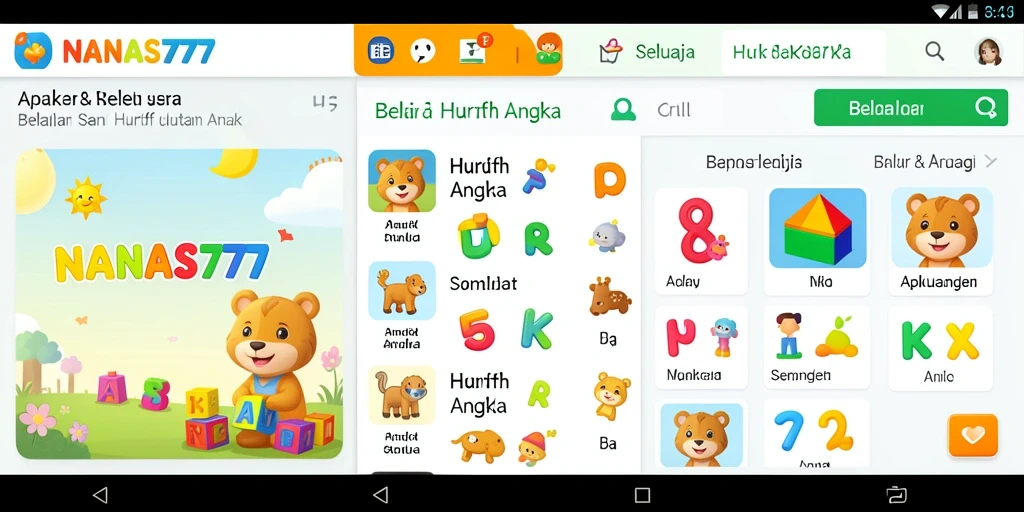 Antarmuka NANAS777 yang interaktif dan ceria untuk anak-anak.