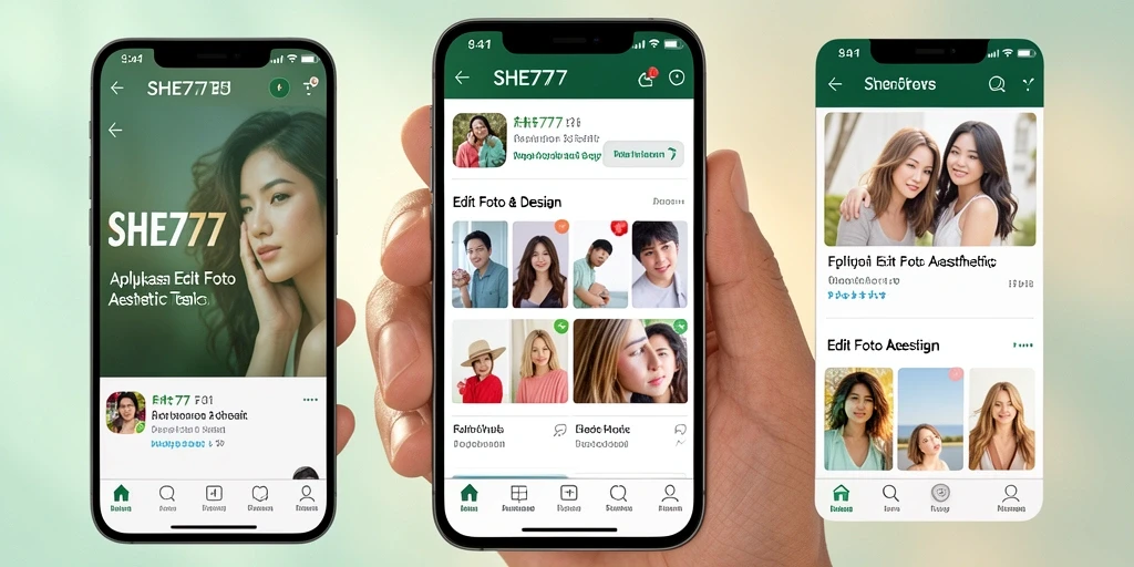 Tampilan antarmuka SHE777 yang modern dan intuitif untuk Edit Foto Aesthetic.